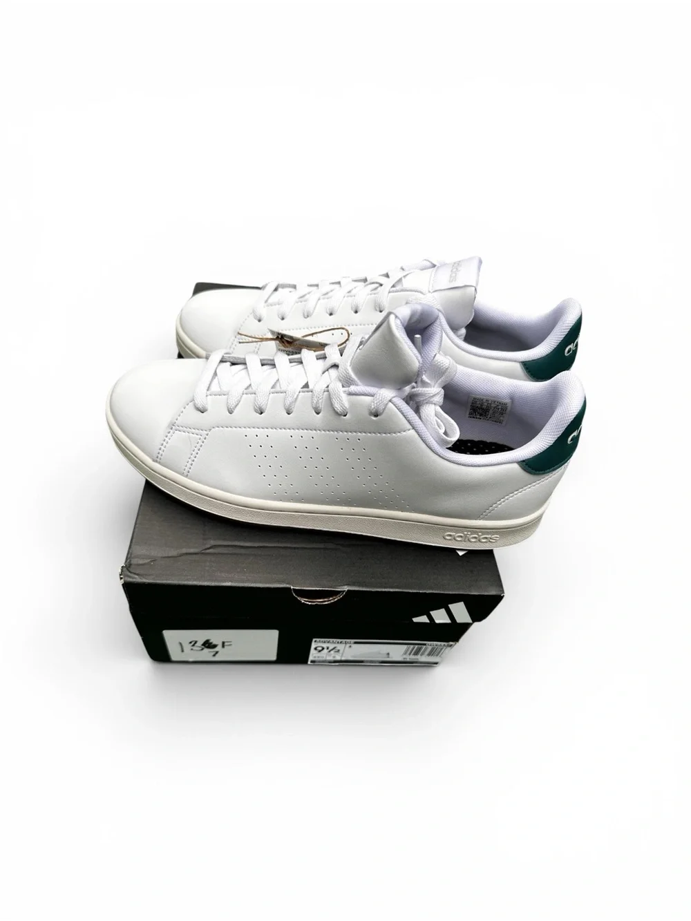 adidas White Sneakers with Green Heel Tab